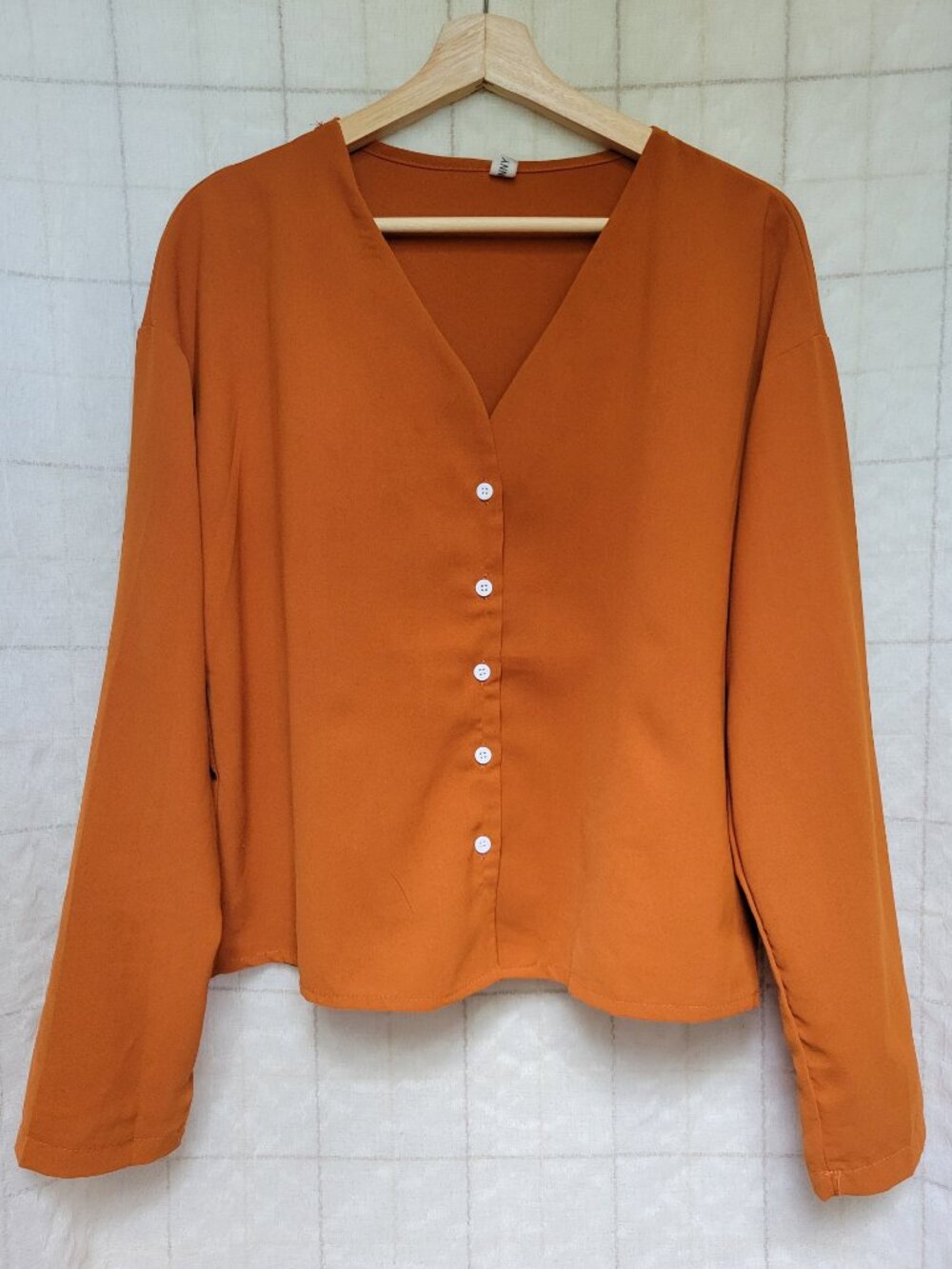 Rust Orange V-Neck Button-Front Blouse - Picture 2 of 7